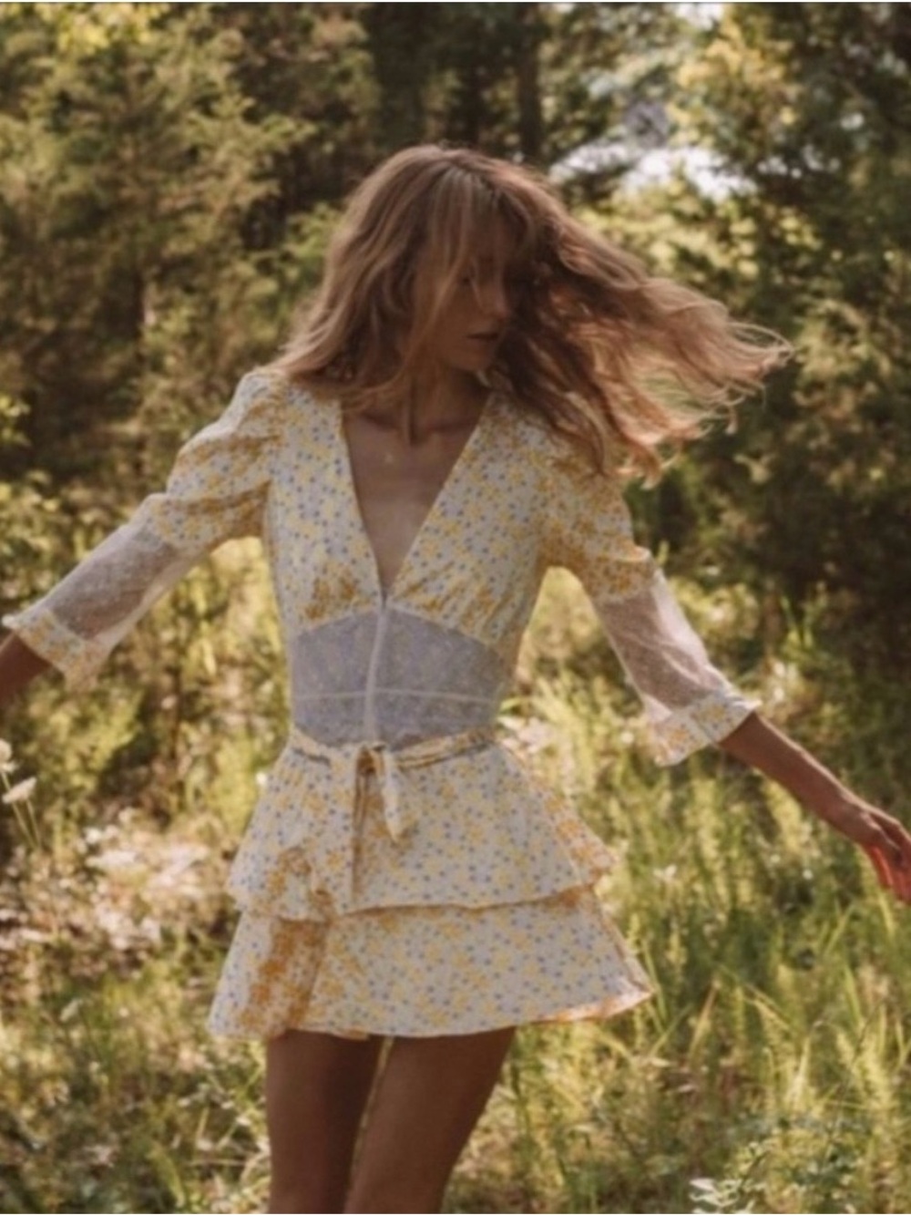 NWT For Love & Lemons Yellow Robe Mini Dress Large (MISSING BELT!)